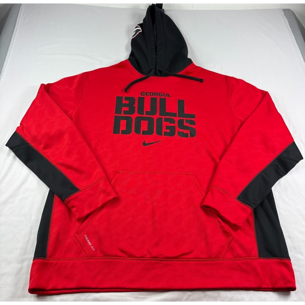 Georgia Bulldogs Hoodie Mens 2XL Red‎ Nike Therma Fit Pullover Sweatshirt NCAA